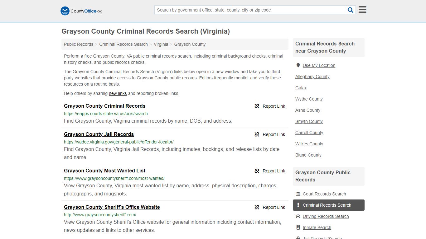 Criminal Records Search - Grayson County, VA (Arrests, Jails & Most ...