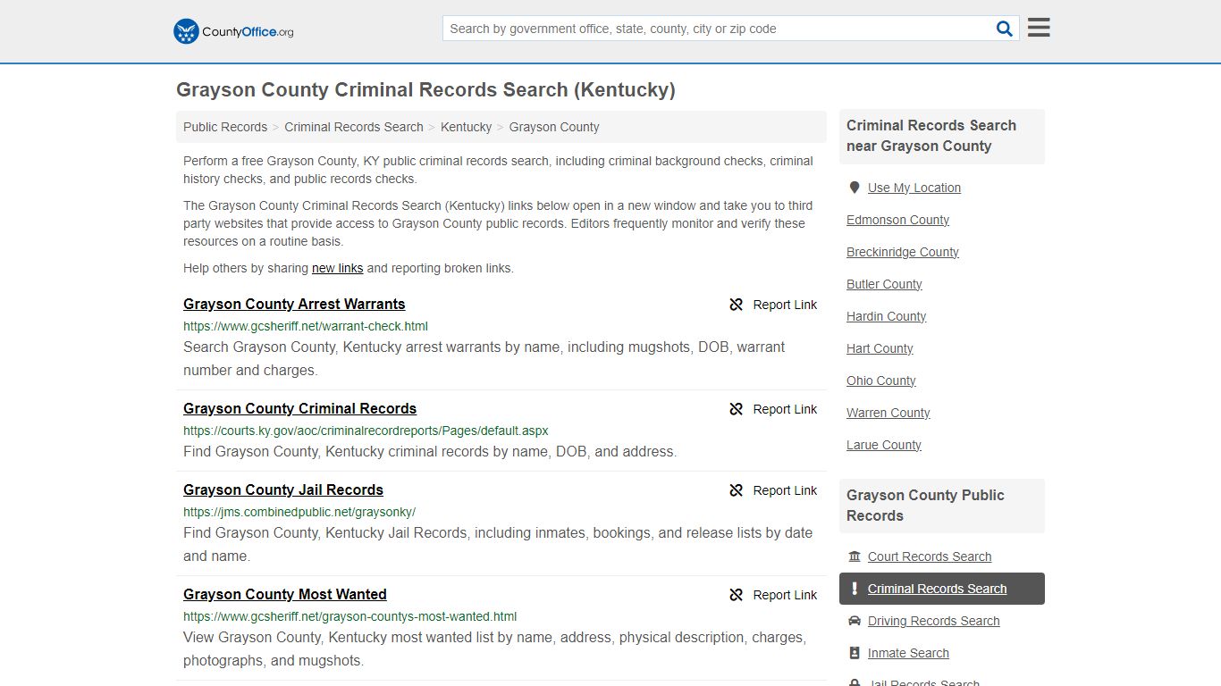 Grayson County Criminal Records Search (Kentucky)