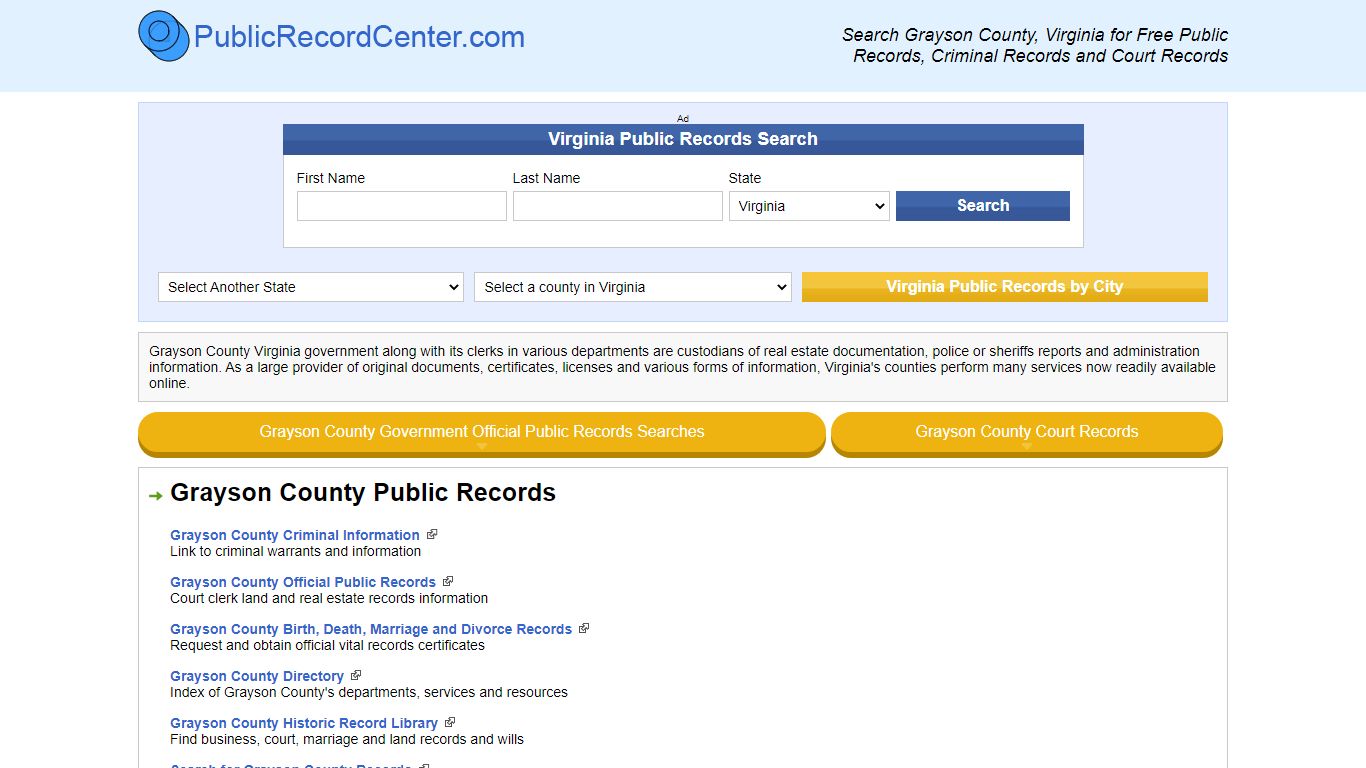 Grayson County Virginia Free Public Records - Court Records - Criminal ...